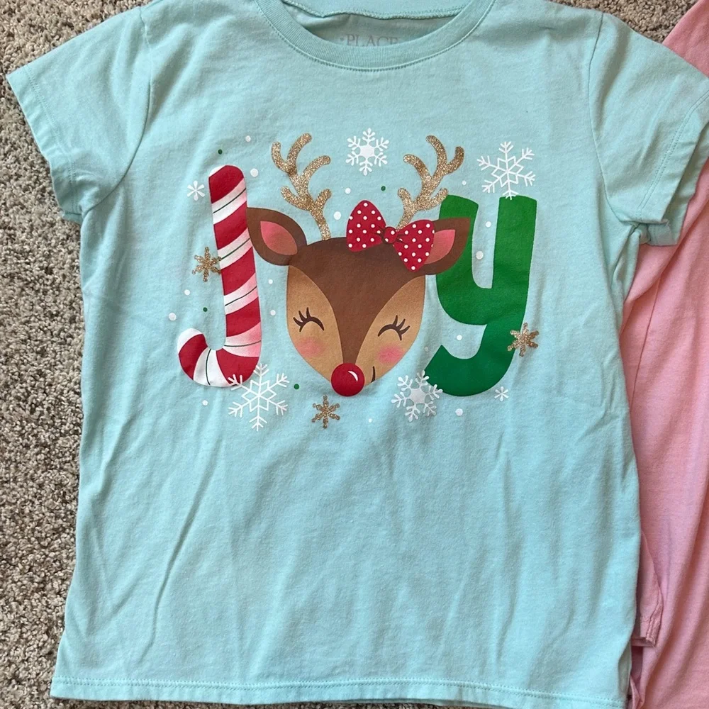 2 - Children’s Place festive girls medium Shirts with Holiday Prints